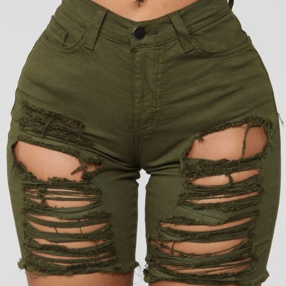 Jean Bermuda Shorts - Olive - Picture 1 of 4